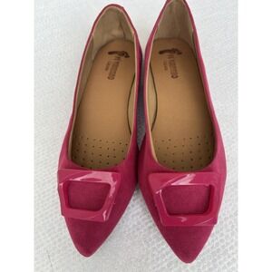Pe Vermelho Magenta Pink Pointed Toe Buckle Flats Shoes Made in Brazil Size 8